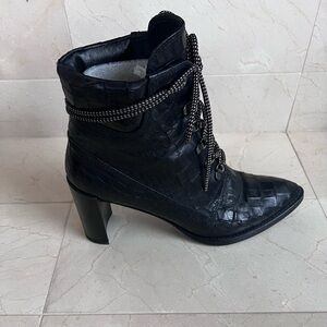 Stuart Weitzman Black Croc-Embossed Ankle Boots